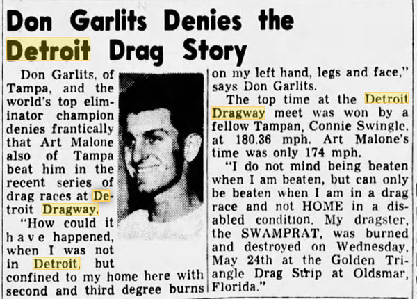 Detroit Dragway - Garlitz Denies Being Beaten By Art Malone June 1961 (newer photo)